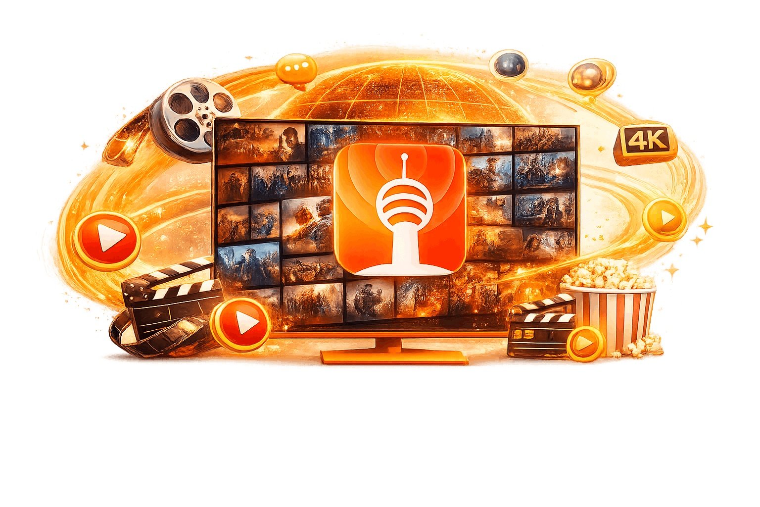 UHF IPTV video on demand library with 100,000+ movies and TV series in 4K quality