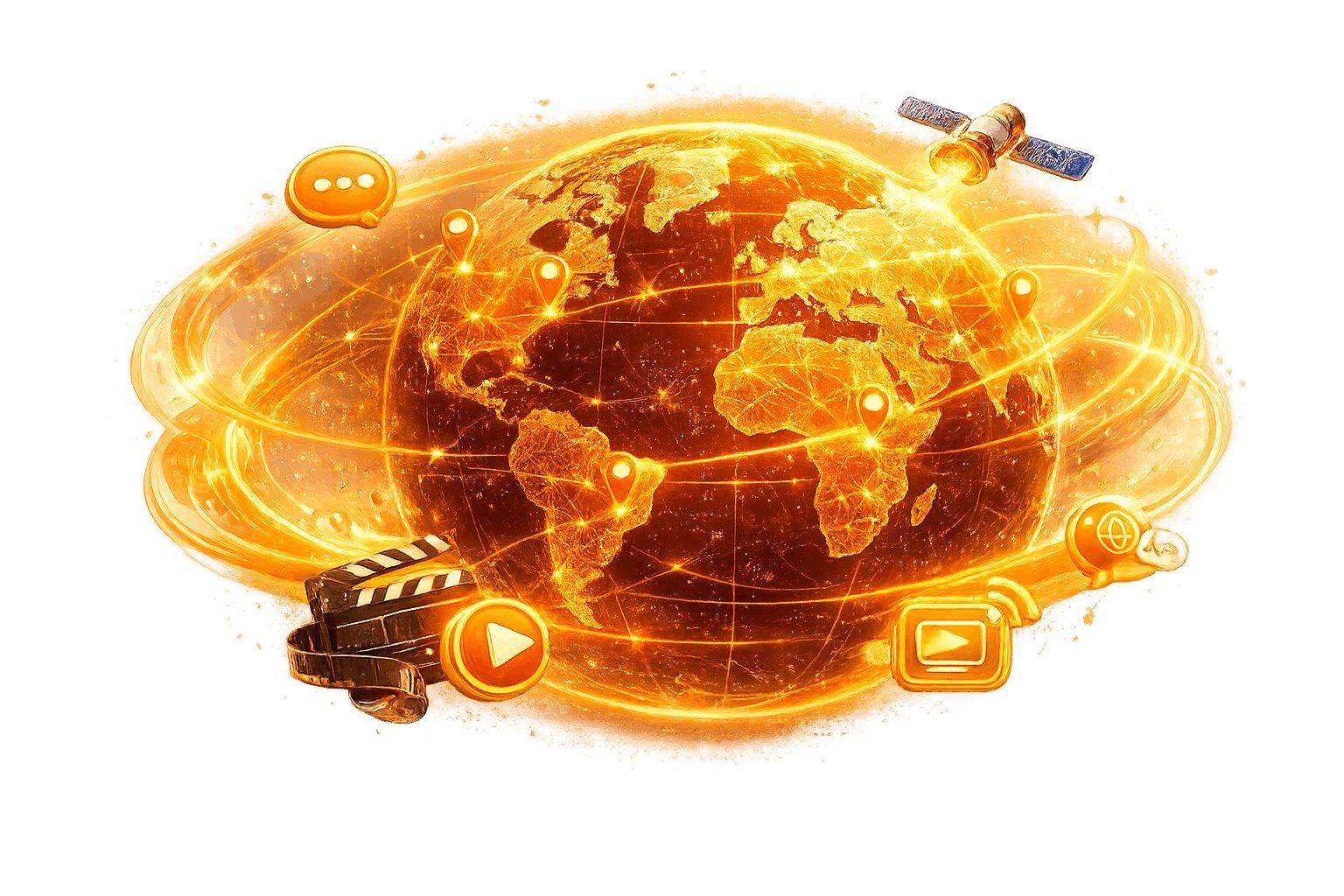 World map showing UHF IPTV global coverage across 150+ countries on every continent