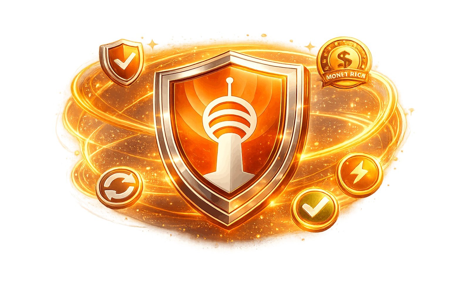 UHF IPTV quality guarantee badge showing 99.9% uptime SLA, best price promise, and cancel anytime policy